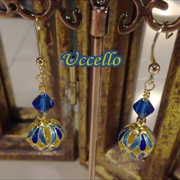 Cloisonne earrings in six blue variations of artful design - Picture 8 of 8